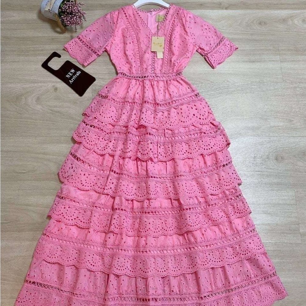 Pink Ruffled Tiered Midi Dress - Picture 10 of 10